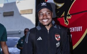 Percy Tau travelling with Al Ahly