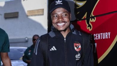 Percy Tau travelling with Al Ahly