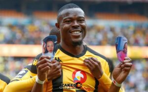 Kaizer Chiefs striker Ranga Chivaviro celebrates a goal in the Betway Premiership