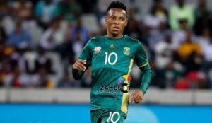 Orlando Pirates attacker Relebohile Mofokeng in Bafana Bafana colours