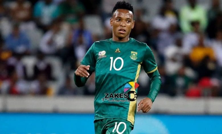 Orlando Pirates attacker Relebohile Mofokeng in Bafana Bafana colours