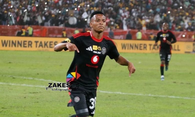 Relebohile Mofokeng of Orlando Pirates celebrating a goal