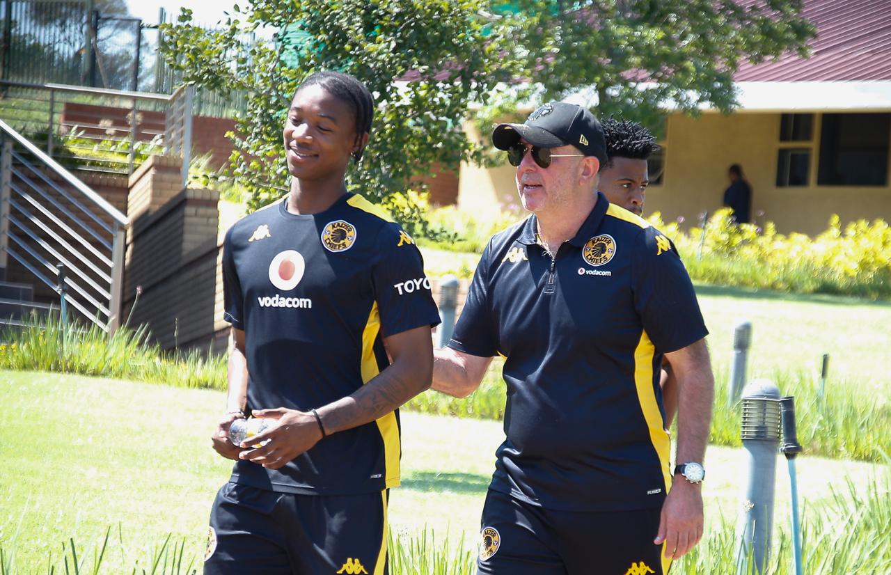 Samkelo Zwane with Kaizer Chiefs coach Nasreddine Nabi. Pic by Zamani Makautsi:Zakes Photography