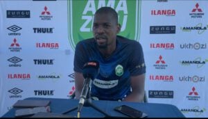 AmaZulu FC defender Sandile Mthethwa speaking to the media