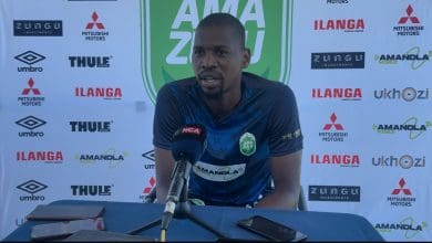 AmaZulu FC defender Sandile Mthethwa speaking to the media