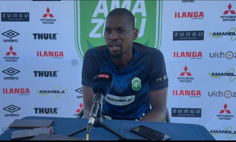 AmaZulu FC defender Sandile Mthethwa speaking to the media