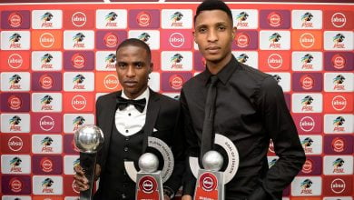 Former Orlando Pirates stars Thembinkosi Lorch and Vincent Pule receiving awards