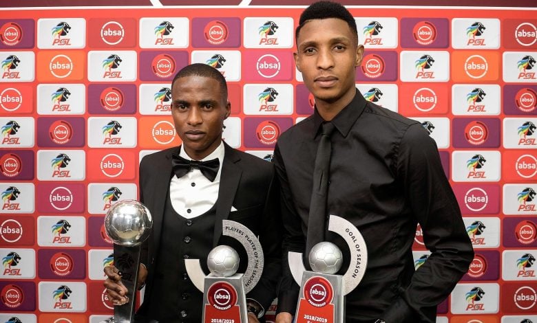 Former Orlando Pirates stars Thembinkosi Lorch and Vincent Pule receiving awards