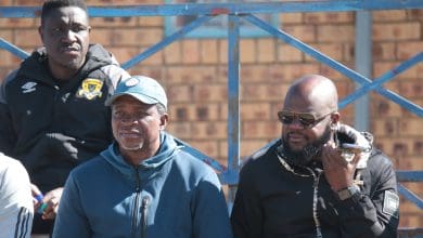 Black Leopards coach Maxwell Konadu sitting with Chief Thidiela