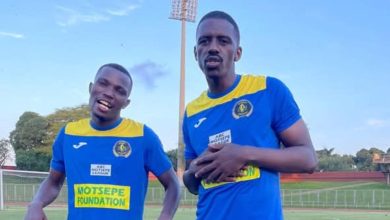 Abel Mabaso [right] in Durban Pioneers FC colours