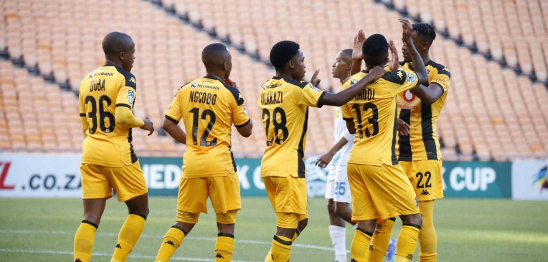 George Matlou in celebratory mood with his Kaizer Chiefs teammates against Free Agents in the Nedbank Cup Last 32