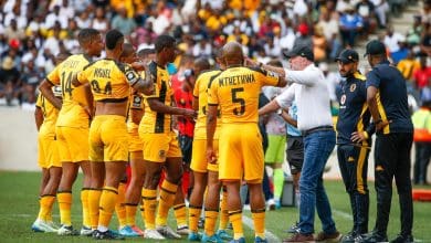 Kaizer Chiefs coach Nasreddine Nabi with his players.