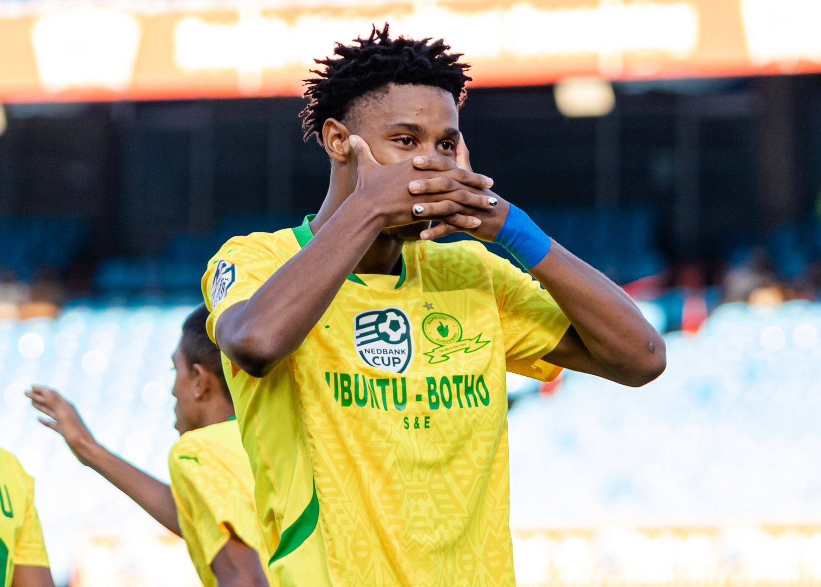 Malibongwe Khoza celebrates a goal for Mamelodi Sundowns