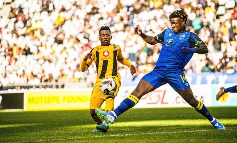 Kaizer Chiefs' Mduduzi Shabalala tackling Cape Town City's Nathan Fasika Idumba