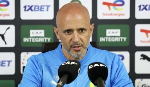 Mamelodi Sundowns coach Miguel Cardoso speaking in the press conference