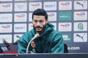 Al Ahly captain Mohamed El-Shennawy during a press conference