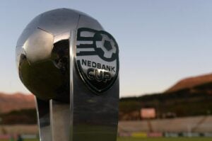 The Nedbank Cup trophy on display at the Danie Craven Stadium.