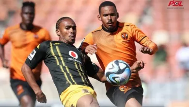 Oswin Appollis and Njabulo Blom of Kaizer Chiefs in action