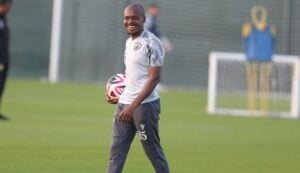 Percy Tau during Qatar SC training session