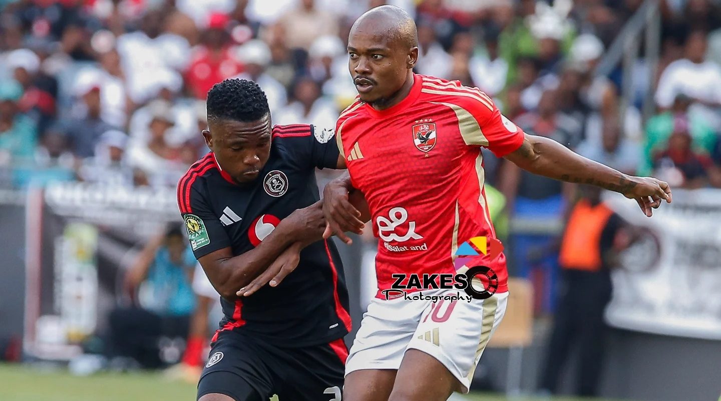 Percy Tau of Al Ahly in action against Orlando Pirates