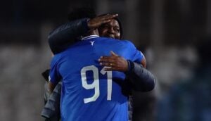 Coach Pitso Mosimane celebrating Masoud Juma's goal against Sepahan