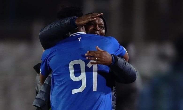 Coach Pitso Mosimane celebrating Masoud Juma's goal against Sepahan