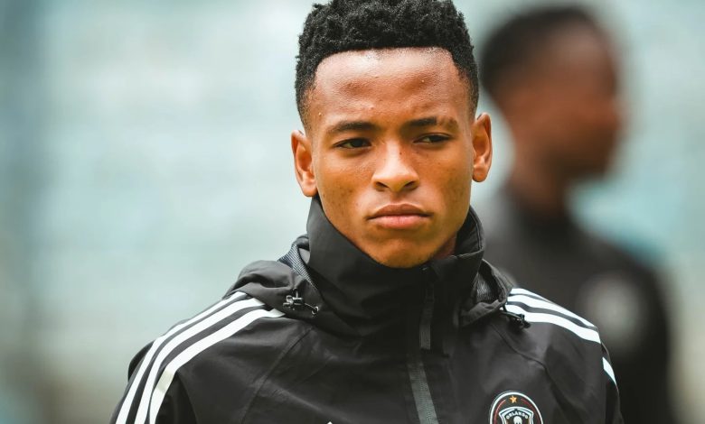 Orlando Pirates star Relebohile Mofokeng, liked by Hugo Broos, during a training session