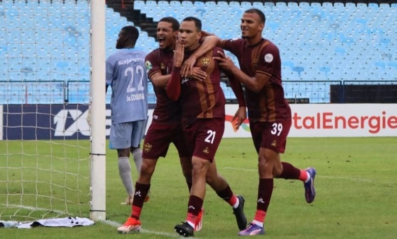 Stellenbosch players celebrating a goal by Fawaaz Basadien