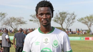 Former AmaZulu FC defender Veluyeke Zulu holding Man of the Match award