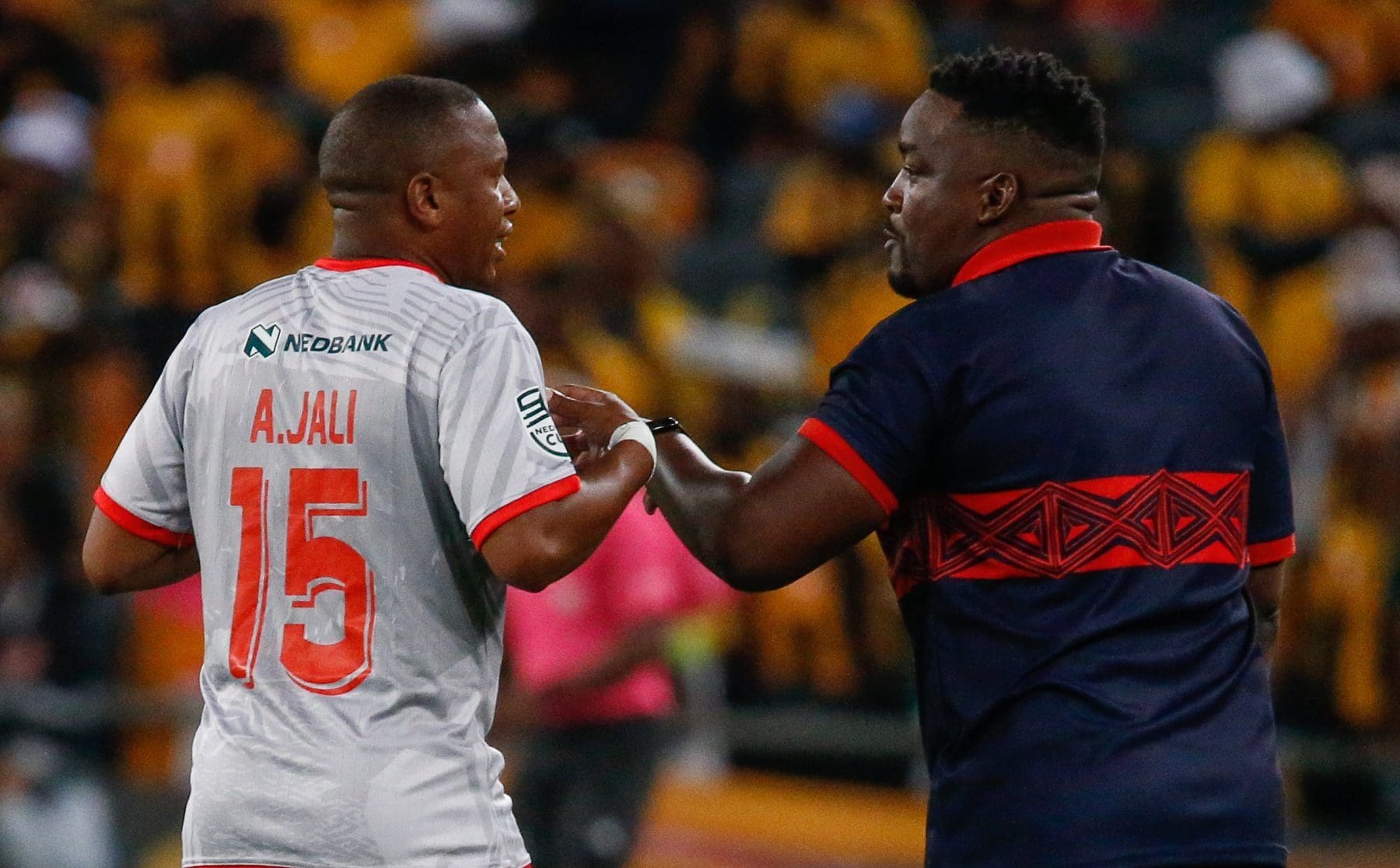 Andile Jali and Thabo September of Chippa United having a chat during the Kaizer Chiefs game