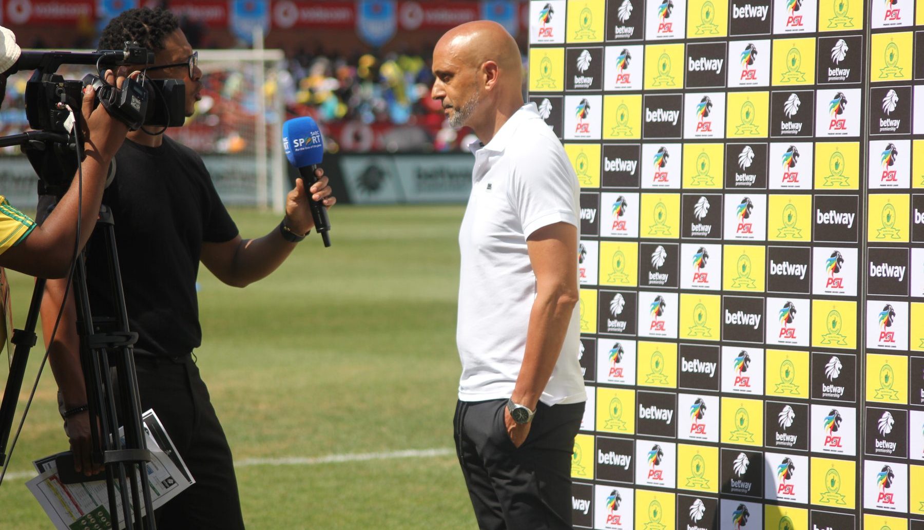 Mamelodi Sundowns coach Miguel Cardoso during an interview with SABC Sport before the Orlando Pirates game