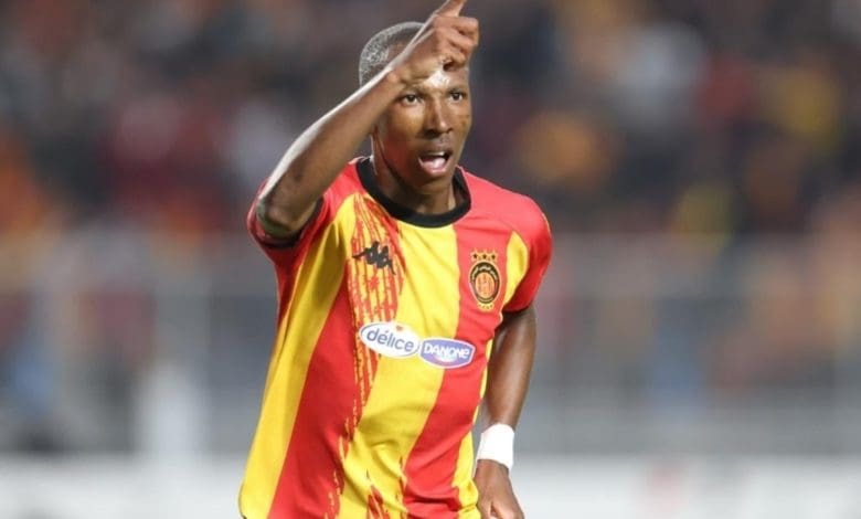 South Africa football star Elias Mokwana celebrating a goal for Esperance