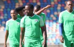 Centre-forward Gabadinho Mhango with his teammates