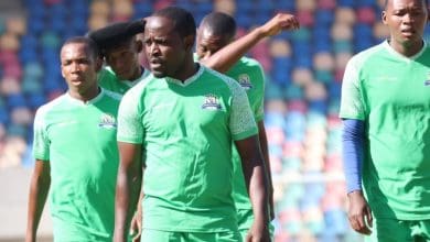 Centre-forward Gabadinho Mhango with his teammates