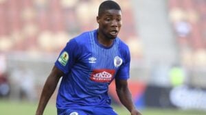 SuperSport United defender Ime Okon in action