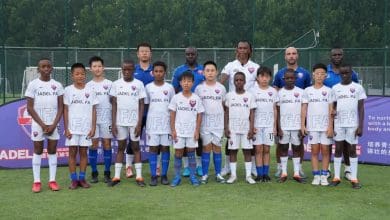 Former Orlando Pirates centre-forward Gilbert Mushangazhike with Jadel Football Academy players and coaches