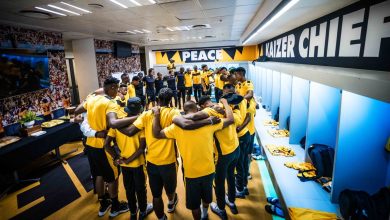 Kaizer Chiefs players team talk at the dressing room