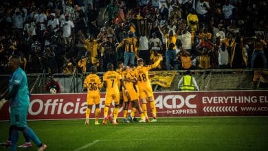 Kaizer Chiefs players celebrate a goal in the Carling Knockout Cup