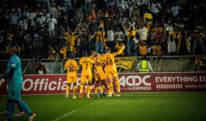 Kaizer Chiefs players celebrate a goal in the Carling Knockout Cup