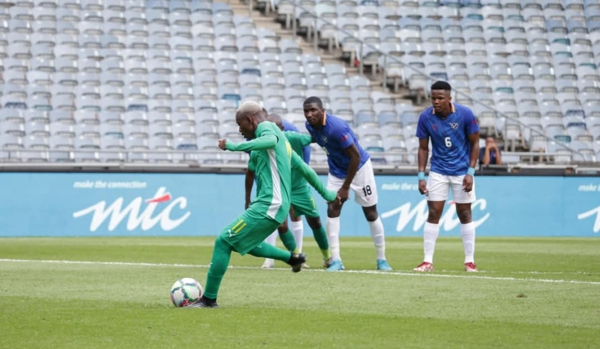 Khama Billiat taking a penalty against Namibia