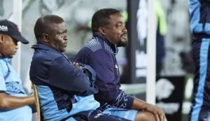 Chippa United co-coaches Kwanele Kopo and Thabo September on the bench