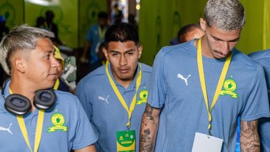 Mamelodi Sundowns foreign players Marcelo Allende, Artur Sales and Erwin Saavedra before a game