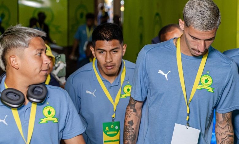 Mamelodi Sundowns foreign players Marcelo Allende, Artur Sales and Erwin Saavedra before a game