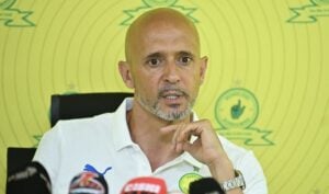 Mamelodi Sundowns coach Miguel Cardoso speaking in the press conference