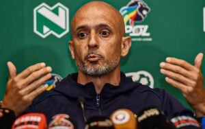 Mamelodi Sundowns coach Miguel Cardoso addressing the media