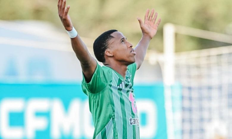 Mihlali Mayambela celebrating a goal for Limassol