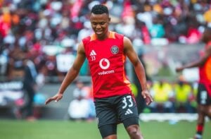 Mohau Nkota during Orlando Pirates warm up session