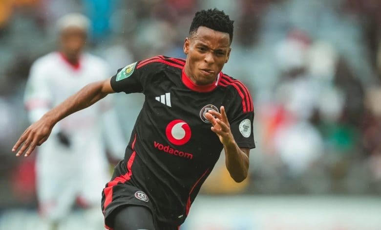 Orlando Pirates attacker Relebohile Mofokeng running during the match