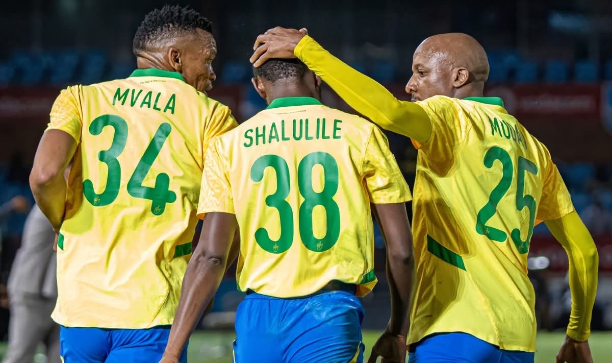 Peter Shalulile, Khuliso Mudau and Mothobi Mvala at Mamelodi Sundowns