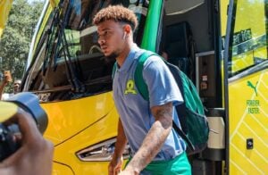 Ronwen Williams of Mamelodi Sundowns walking out of the bus before a game